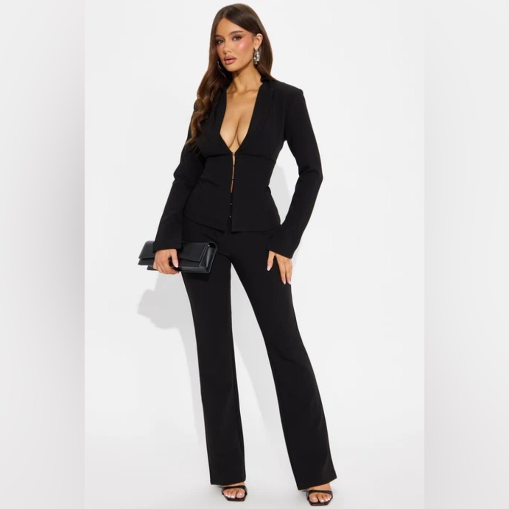 Locked You In Hook And Eye Blazer Pant Set - Black